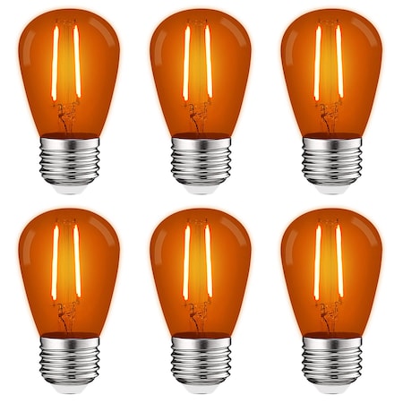 Luxrite S14 LED Edison Orange Light Bulbs 0.5W Colored Bulb for String Lights E26 Base, 6PK LR21736-6PK